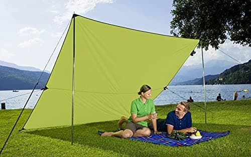 BERGER Ultraleicht Tarp 3x3 m | Camping Sonnensegel mit Stangen und kleinem Packmaß | Sonnenschutz für Wohnwagen Zelt Auto Strand oder Garten