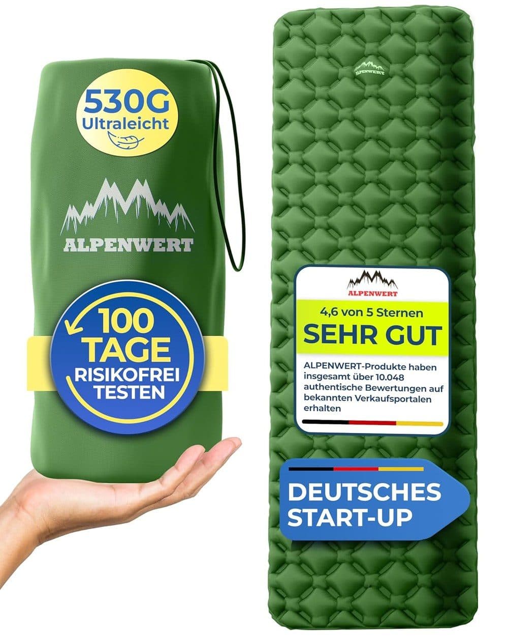 Alpenwert® Isomatte Outdoor [Kleines Packmaß & Ultraleicht] Luftmatratze perfekt für Camping, Wandern, Backpacking UVM. - Schlafmatte aufblasbar