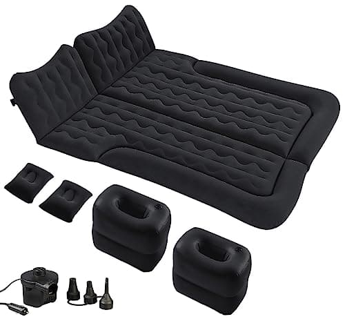 Lescars Matratze: Aufblasbares XXL-Autobett 180 x 135 cm, mit 12-Volt-Luftpumpe & Tasche (Luftmatratze Auto, Kofferraum Matratze, Zelte)