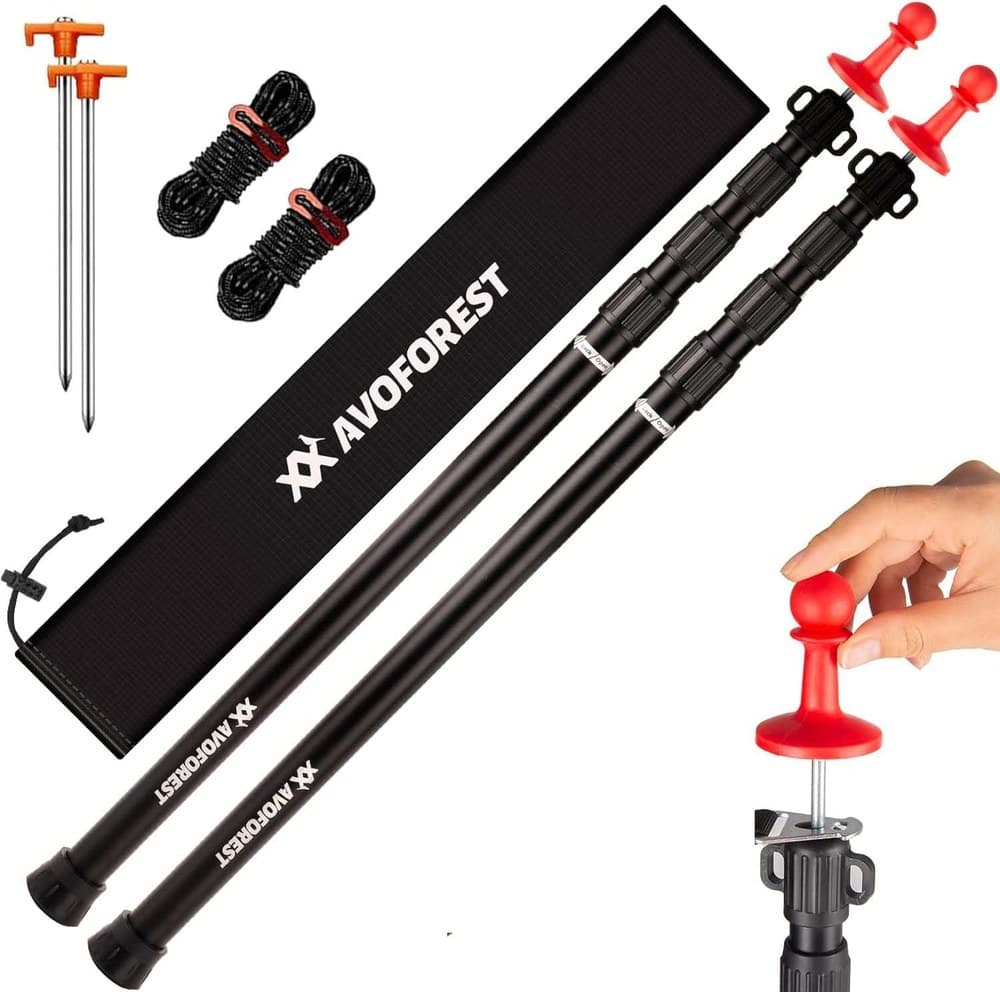 Zeltstange Teleskopstange für Zelte,Teleskopierbare Aluminium-Zeltstange,Höhe 88–265 cm,Sonnensegel Stange Sturmsicher und Wetterfest,Zeltstangen für Tarp (2, Black)