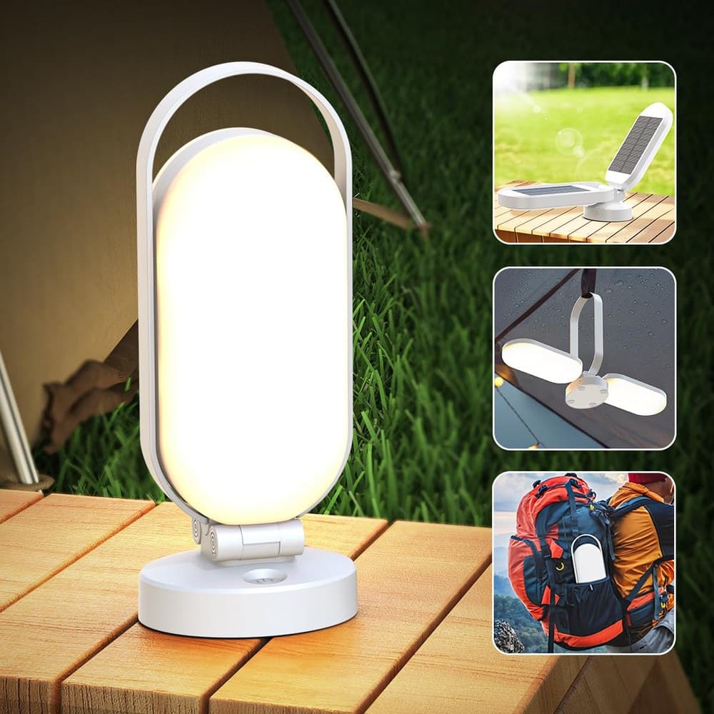 Hapfish LED Campinglampe Akku Aufladbar, 5000mAh Batterie Solar Camping Licht Outdoor, Faltbare Wasserfeste Aufhängen Camping Laterne Zubehör Ausrüstung, Lampen Akku für Zelt, Blackout, Emergency