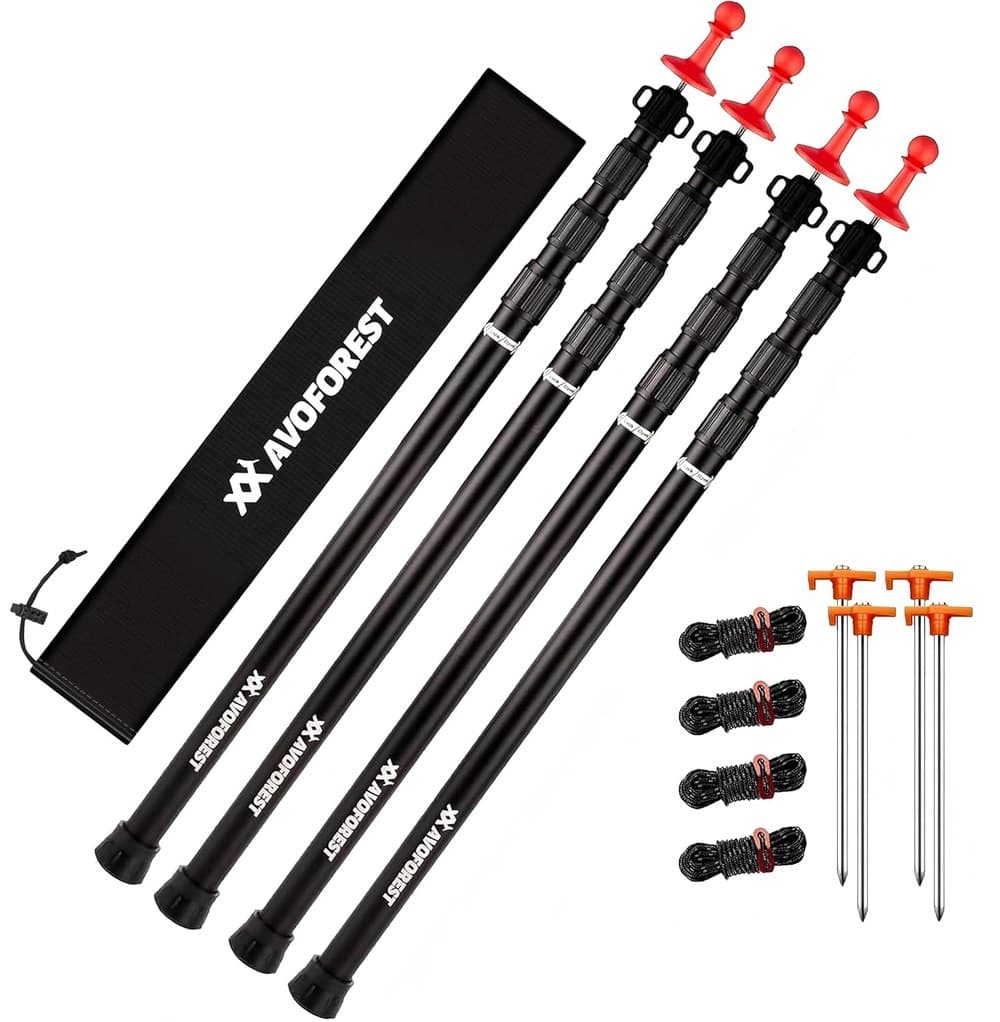 Zeltstange Teleskopstange für Zelte,Teleskopierbare Aluminium-Zeltstange,Höhe 88–265 cm,Sonnensegel Stange Sturmsicher und Wetterfest,Zeltstangen für Tarp (4, Black)