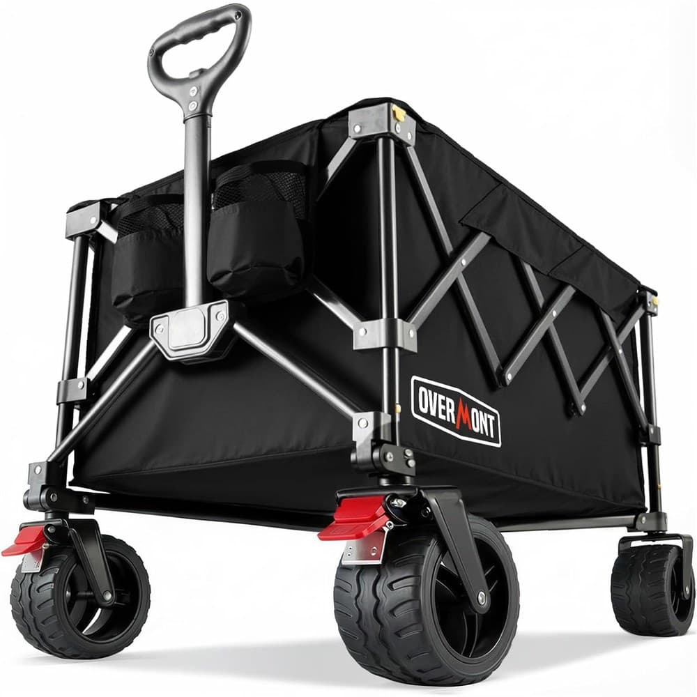 Overmont Faltbar Bollerwagen Klappbar Handwagen - mit Geländegängige Breite Räder - bis 150 kg Tragkraft - für Camping Sport Einkaufen Garten