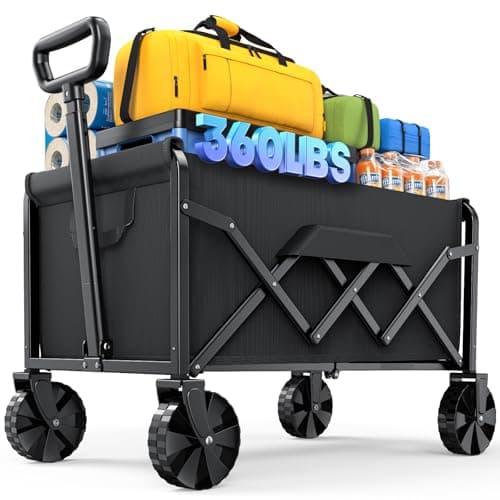 klein Kitsure Bollerwagen Faltbar – Handwagen mit Hartplastikrädern, 71,1 x 43,2 x 91,5 cm Transportkarre für Einkäufe, Garten, Camping, Sport & Angeln, Schwarz