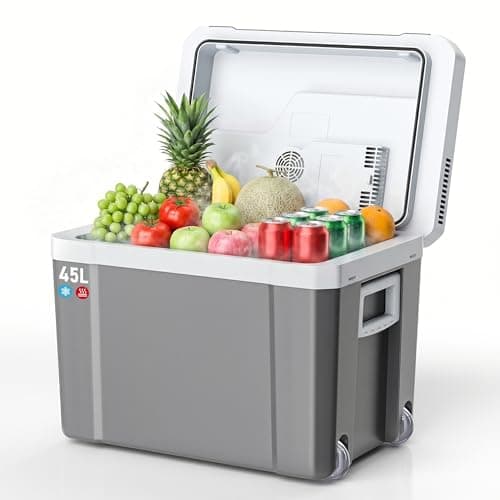 TOOHUB 45L Elektrische Kühlbox, Thermoelektrische Auto Kühlbox mit Rollen 12V/230V Kühl & Warm Funktion mit Energiespar-/MAX/ECO-Modus, für Camping, Picknick, Leise [Energieklasse E]