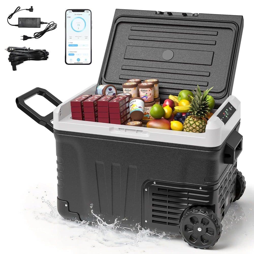 EUHOMY 35L Auto-Kühlschrank, Kompressor Kühlbox -20℃~20℃,12V Kühlschrank 12V DC/220V AC, mit APP-Steuerung, Tragbarer Gefrierschrank mit Rädern für Camping, Reisen, Angeln, Outdoor