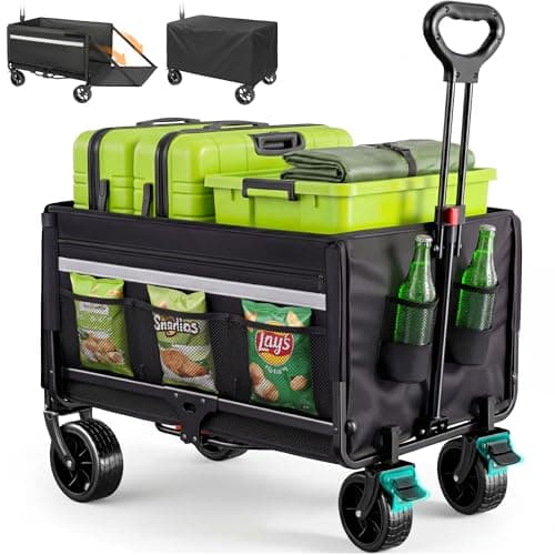 Bollerwagen Faltbar 120L+, Bis 150kg mit Heckklappe, Regenschutz, Bremsen
