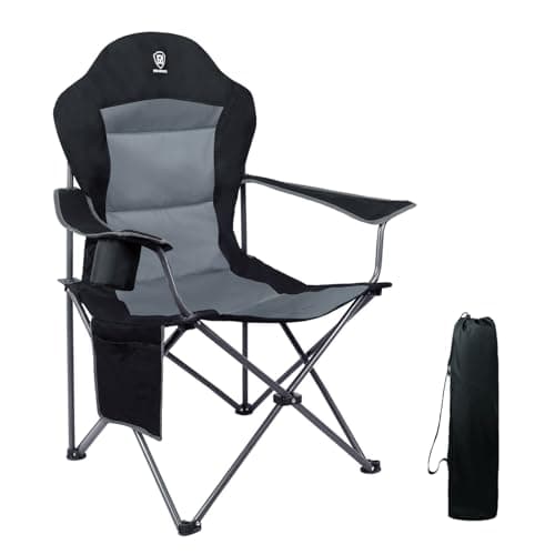 EVER ADVANCED Luxus Campingstuhl Faltbar 160KG Belastbar Ultragroß mit Hoher Rückenlehne, Bequemer Klappstuhl mit Seitentsche & Getränkehalter für Camping Garten Balkon Anglen, Gartenstuhl Angelstuhl