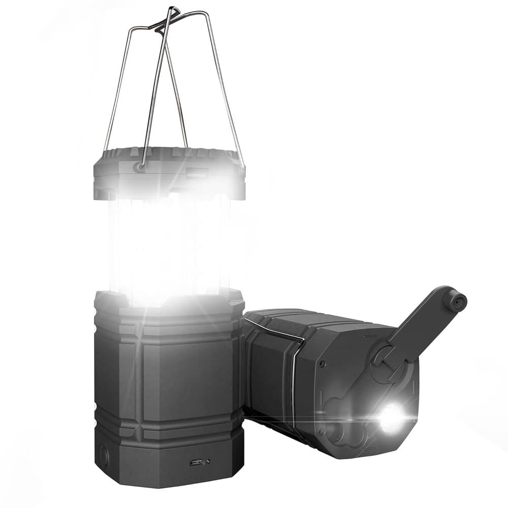 Mesqool Handkurbel Solar Camping Laterne, Tragbare Ultrahelle LED-Taschenlampe, 30-35 Stunden Laufzeit, Typ C-Ladegerät, 3000mAh Power Bank, Elektronische Laterne für den Außenbereich, Wanderlesung