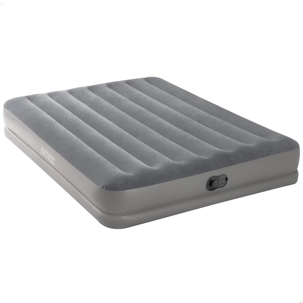 Intex 64114 - Luftbett Selbstaufblasend Doppelbett Dura-Beam Prestige Mid-Rise, mit integrierter USB-Elektropumpe, Geeignet für 2 Person, PVC, Grau, 152x203x30 cm