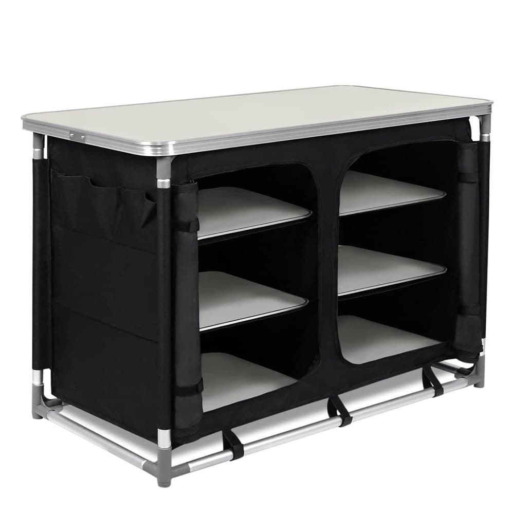 UISEBRT Campingküche Faltbar Campingschrank mit Aluminiumgestell Reiseküche Outdoor Camping Küche Küchenbox Ink. Tragetasche