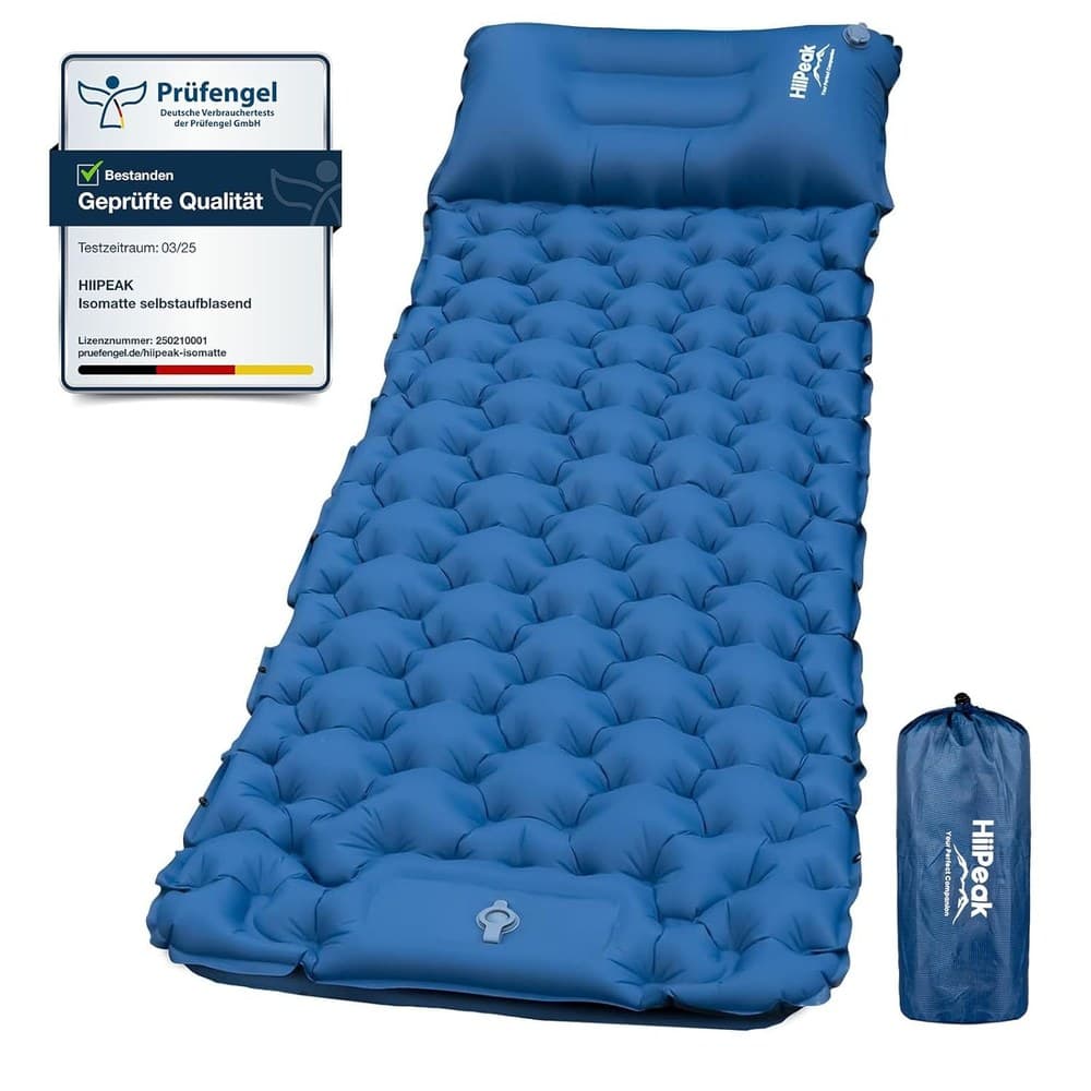 HiiPeak Isomatte hoch Camping luftmatratze mit integrierten kopfkissen Outdoor campingmatte schlafmatte kleines packmass mit Fußpumpe luftzellenmatte aufblasbar