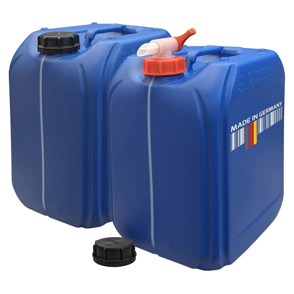 plasteo 2x 20L Wasserkanister Blau (lichtdicht, mit Skala)