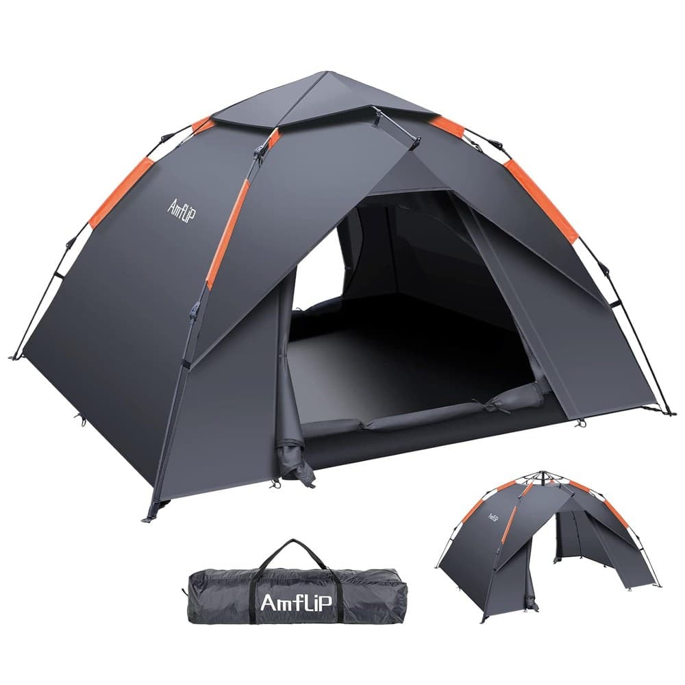 Amflip Camping Zelt Automatisches 2 Mann Personen Instant-Zelt Pop Up Kuppelzelt 4 Jahreszeiten Wasserdicht & Winddicht Campingzelt mit Abnehmbarer, äußerer Zeltplane für Familien,Camping