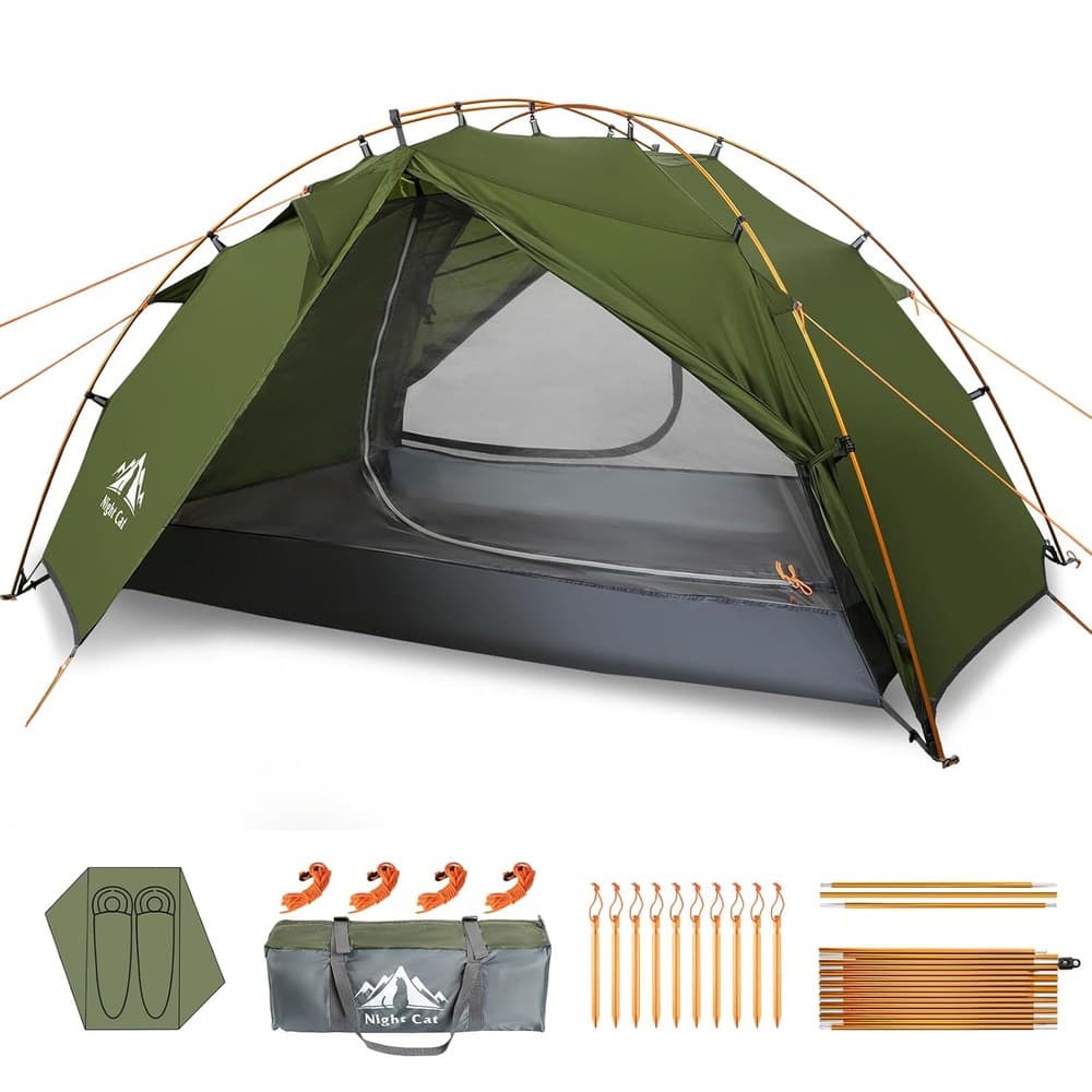 Night Cat Camping Zelt 2 Personen: Wasserdicht Campingzelt 2 Man Zente Zwei Schichten Einfache Einstellung Leicht Für Trekking Wandern Garten