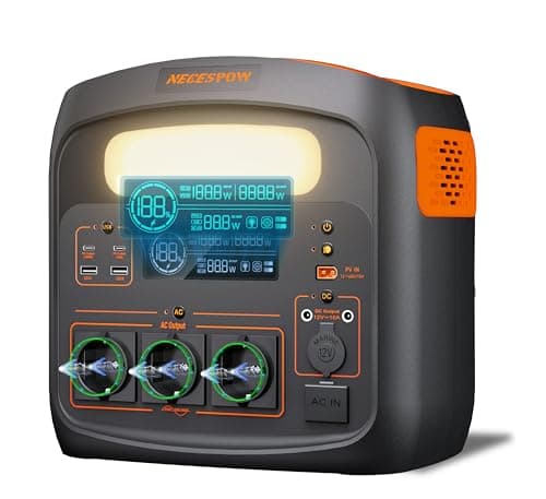 NECESPOW Tragbare Powerstation 1800W(3600W Spitze)/1024Wh, LiFePO4 Akku, 0-80% in 45 Min aufgeladen, USB-C-100W, 230V AC Steckdosen, MPPT 400W Solarladung, Solargenerator für Camping, Outdoor