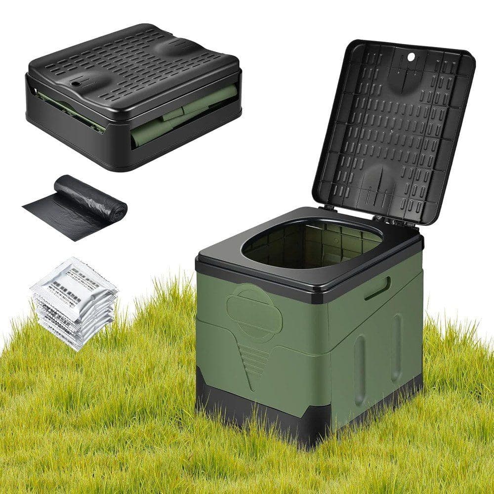 OTraki Campingtoilette Faltbar Mobile Trenntoilette mit 12 Toilettenbeuteln Stabil Camping WC Kompakt Toilette Die Mobile Toilette für Outdoor Camping, Festival, Stau, Zelten