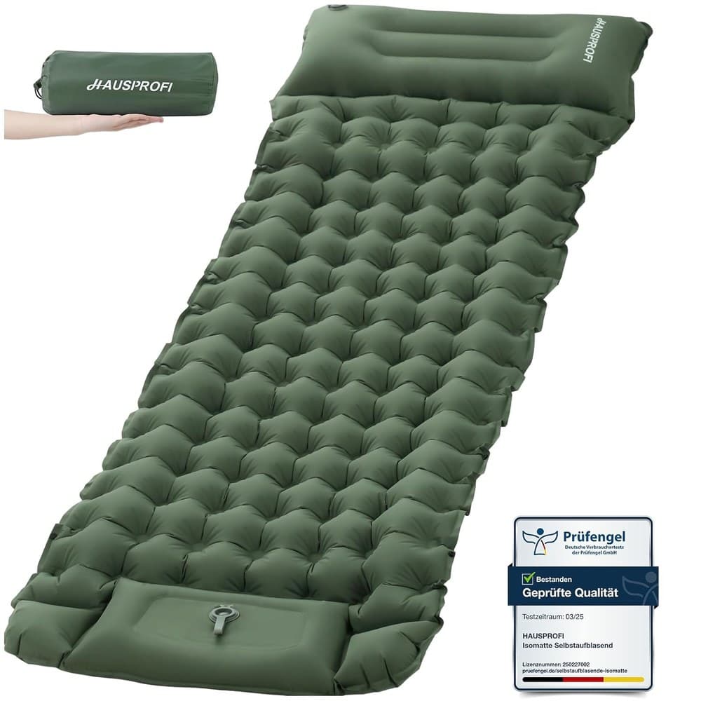 HAUSPROFI Isomatte Camping, Ultraleicht Camping Luftmatratze mit Fußpumpe & Kissen, Aufblasbare Matratze Kompakte und Leichte, Campingmatte für Wandern Strand Outdoor