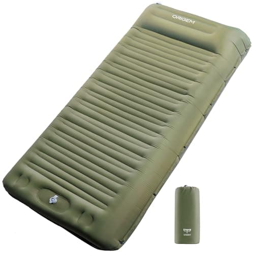 Origem Isomatte Camping Matratze, 14cm Ultraleichte Schlafmatte Aufblasbar Kleines Packmaß, Aufblasbarer Fuß Luftmatratze Outdoor mit Fußpumpe