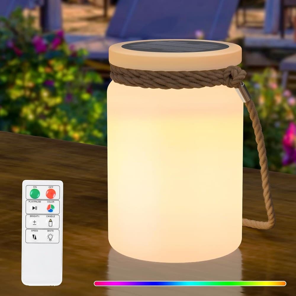 Solar Tischlampe Lampe Outdoor Kabellos Solarlampen für außen LED 2-in-1 Aufladung LED tischleuchte Akku 8 Farben Dimmbar IP44 Wasserfest für Terrasse Camping Garten Balkon