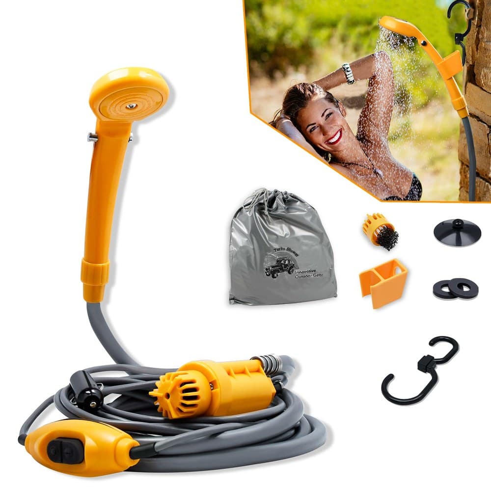 NAIZY Campingdusche mit Pump Tragbarkeit Camping Outdoor Dusche inkl. Schlauch und Fester Aufhänger Gartendusche, für Garten Strand Camping Reisen Autowäsche