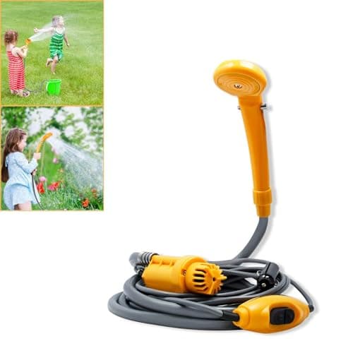 LZQ Campingdusche mit Pumpe 12V, Tragbare Camping Dusche Set Outdoor mit 5m Autoadapter und 2m Schlauch, Outdoor Dusche Autodusche für Garten, Camping, Reisen, Haustierdusche