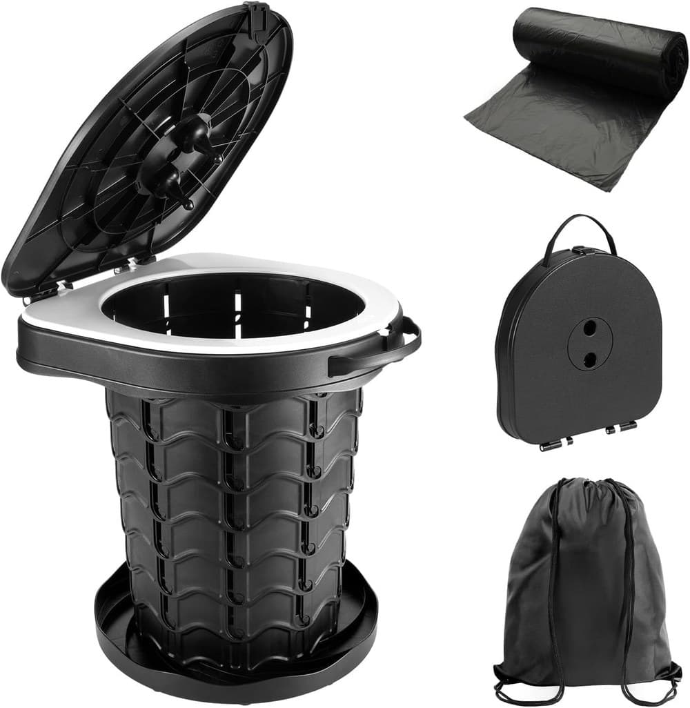 imodomio Campingtoilette Faltbar Camping Toiletten(WC) mit Deckel Mobile Toilette mit 10 Müllsäcke, ideal für Outdoor-Camping, Auto