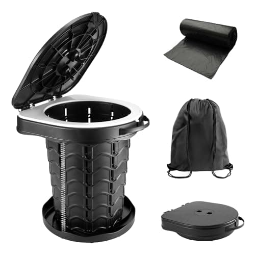 imodomio Aufgerüsteten Campingtoilette Campingtoilette faltbar mit Feder, Camping WC mit Deckel, Mobile Toilette mit 10 Müllsäcke, ideal für Camping, Wandern, Angeln, Partys. Tragkraft bis 180kg