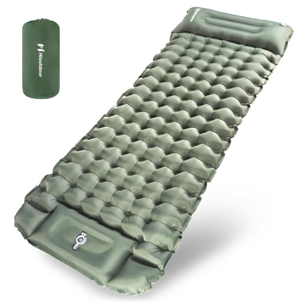 Hioutdoor Isomatte 10CM Camping Ultraleicht Aufblasbare Mit Fußpresse Pumpe Für Outdoor Wandern Strand Backpacking Zelt Matratze Schlafmatte Campingmatte (Grün)