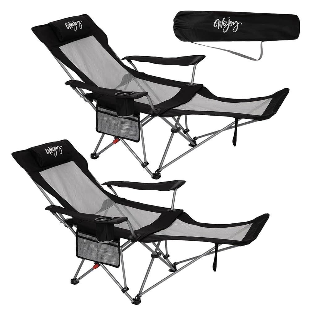 #WEJOY 2-in-1 Campingstuhl 180kg mit Fußstütze,Strandstuhl mit 4-Fach Verstellbarer Rückenlehne, Liegestuhl faltbar Relaxsessel Liege mit Getränkehalter,Campingstuhl für Camping Outdoor