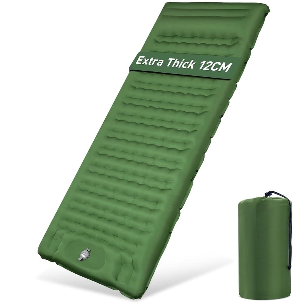 Isomatte Camping, 12CM Verdicktes Luftmatratze mit Fußpresse Pumpe,Luftverlust verhindern Aufblasbare Matratze Ultraleicht Wasserdicht Outdoor (Tannengrün)