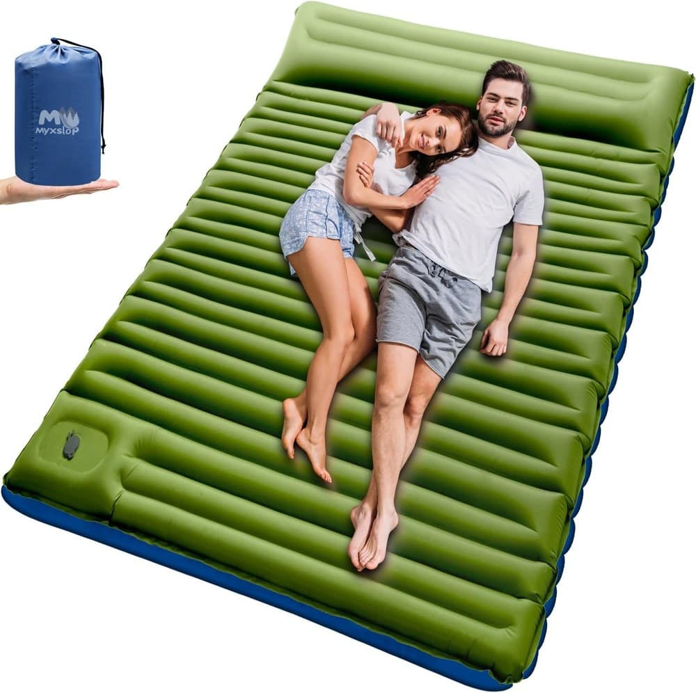 Myxslop Isomatte Camping, 12CM Doppel Camping Matratze, Ultraleicht Luftmatratze Schlafmatte für 2 Personen Kleines Packmaß mit Fußpumpe & Kissen für Reise, Outdoor, Wandern, Zelt, Strand