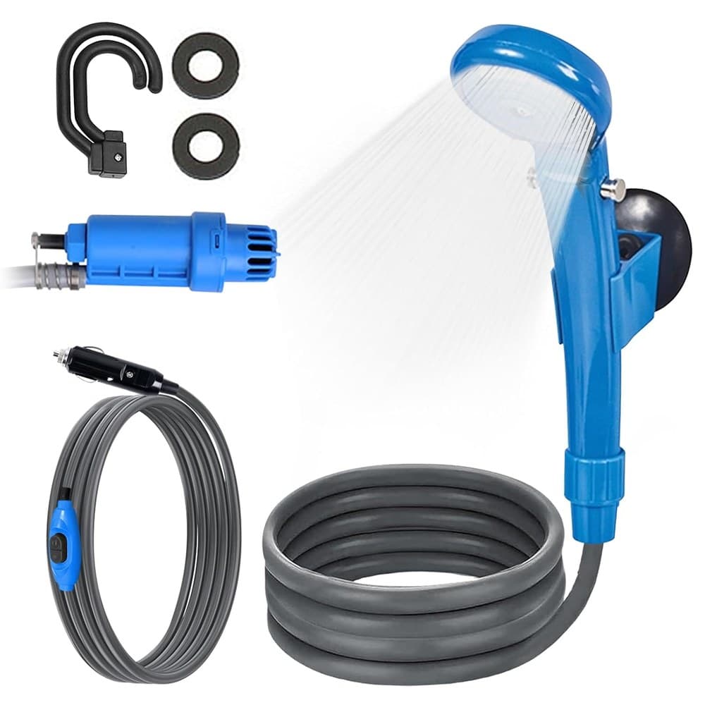 PORFOYO Campingdusche Mit Pumpe, Tragbare Campingdusche Mit Pumpe 12V, Campingdusche Mit Akku, Camping Dusche 12v Autodusche, Dusche Für Camping, Für Camping Wandern Garten Strand Reisen Haustier