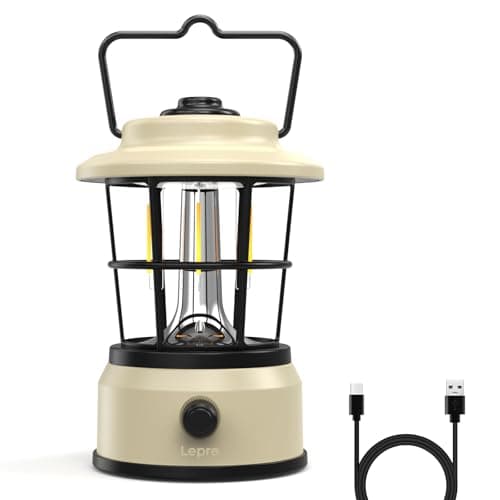 Lepro LED Retro Campinglampe Wiederaufladbar, Stufenlos Dimmbar, Powerbank-Funktion, IPX4 Wasserdicht, bis zu 160h Laufzeit, Dekorative Laterne für Camping, Garten & Notfall, Weiß