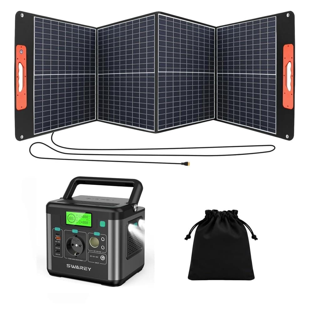 Tragbares Powerstation S160 mit 100W Solarpanel, 222Wh Solargenerator, 300W (600W Spitze) AC Ausgang, 65W USB-C Anschluss für Camping Reisen Wohnmobil