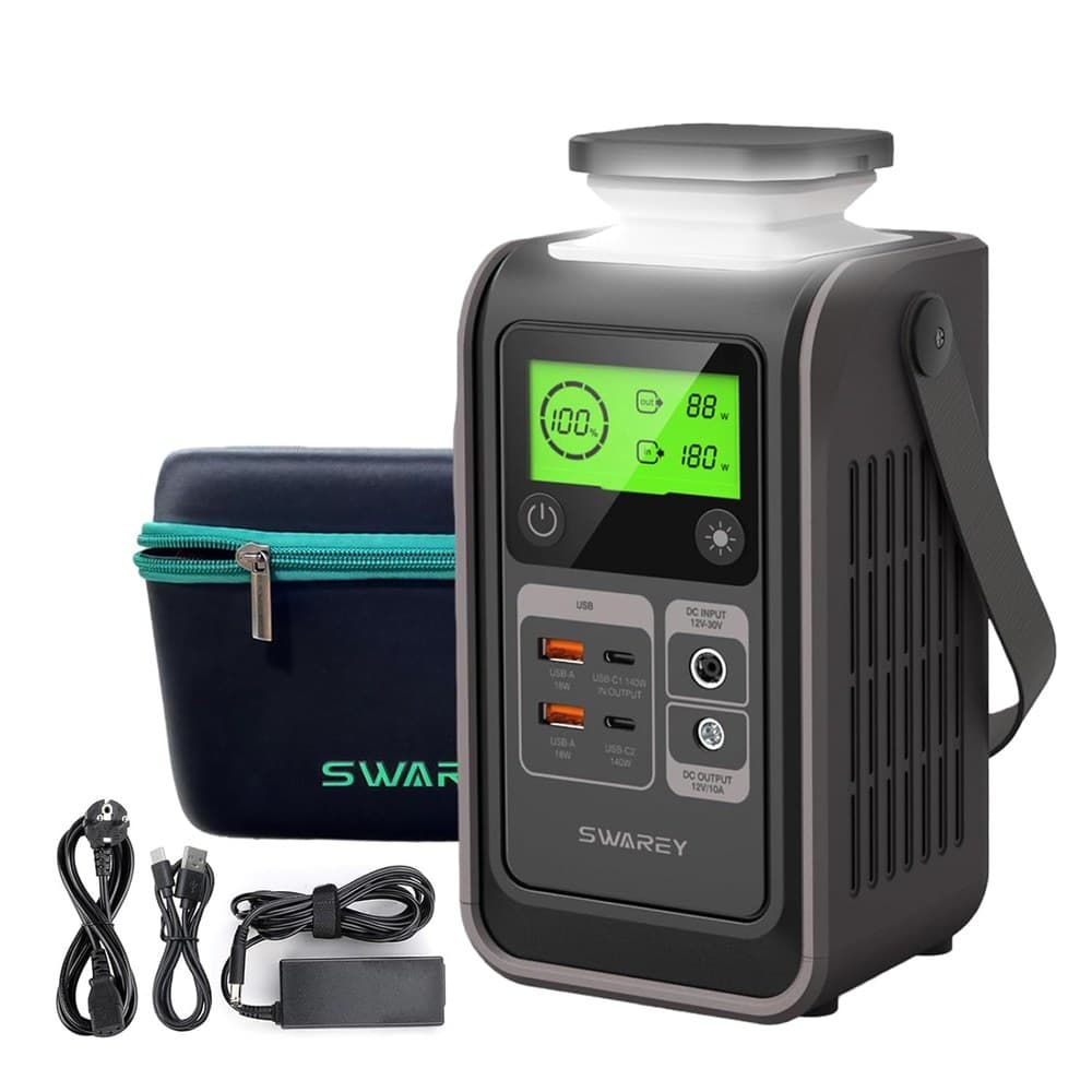 DC Powerstation, 192Wh LiFePO4 Akku Solargenerator mit 140W Beiseitige Schnellladung USB-C, 65W Netzteil, 180W Powerbank für Camping Reisen Notfälle