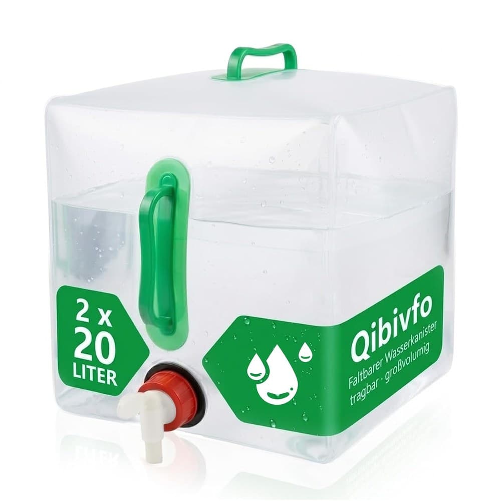 2er Set Wasserkanister 20L Faltbar mit Hahn & Tragegriff, Wasserkanister mit Hahn, faltbarer Wassertank, Trinkwasserkanister für Camping, Notfall, Outdoor & Wandern