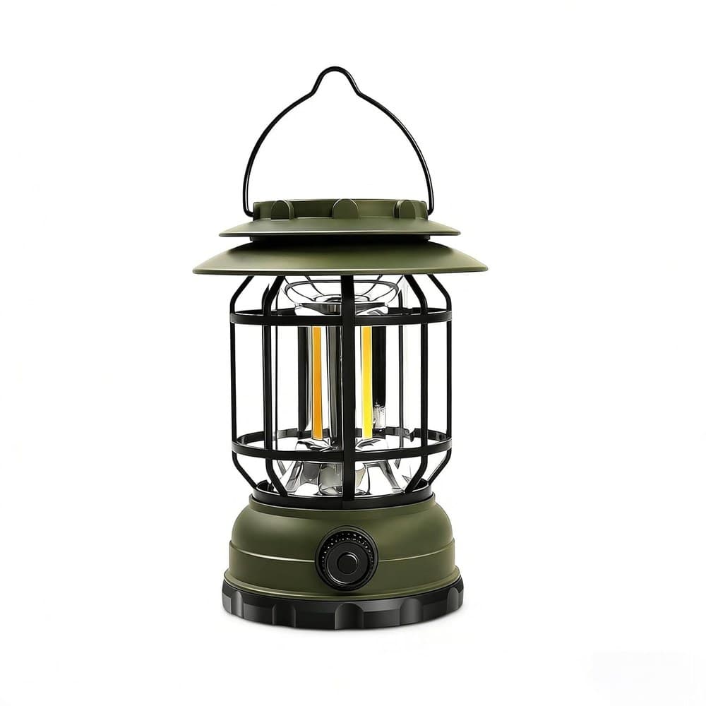 ExtraStar LED Campinglampe, 120 Lumen, Solarladung & USB-C, Dimmbare Retro Laterne mit Klappbarem Tragegriff, Tragbare Notleuchte für Camping, Garten, Zelt, Stromausfall (Dunkelgrün)