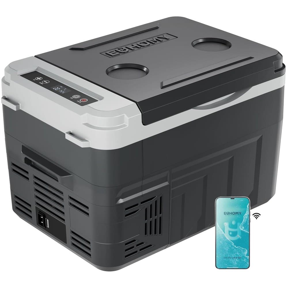 EUHOMY Kompressor Kühlbox 15L, Kühlbox Auto mit APP-Steuerung, -20℃~20℃, Tragbarer Kühlschrank 12/24V DC 100-240V AC, Tragbarer Gefrierschrank für Camping, Reisen, Boot, Dunkelgrau