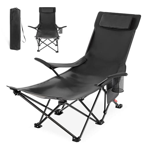 KaO0YaN Campingstuhl Faltbar mit Fußstütze, Strandstuhl mit 4-Fach Verstellbarer Rückenlehne, Liegestuhl Klappstuhl Tragetasche und Getränkehalter, Outdoor Relaxsessel Campingstühle 150 kg