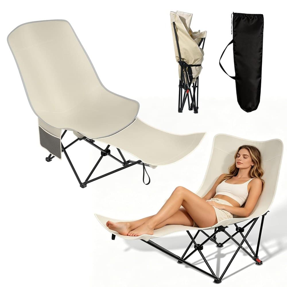 UISEBRT Campingstuhl Faltbar mit Fußstütz & Seitentasche,Ergonomischer Klappstuhl mit Stabiler Stahlrahmen,Ultraleichter Faltstuhl für Camping, Strand, Picknick, Angeln & Garten,Schwarz